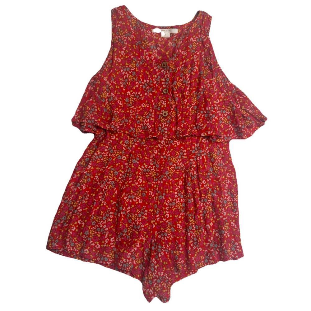 O’Neill Girls Floral Romper Pink Red Sleeveless Boho Size S